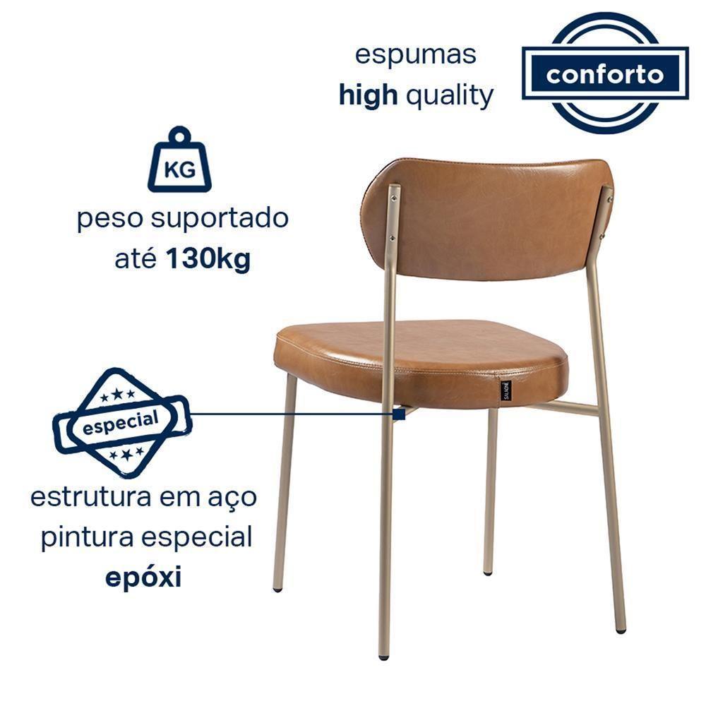 Conjunto 2 Cadeiras Lavínia Couríssimo Amarula/aço Champanhe - Salaone Couríssimo Amarula/aço Champanhe - 5