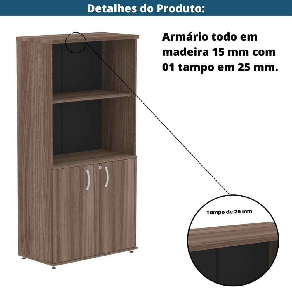 Armário Misto P25 Pandin 80 Cm (largura) Em Mdp Cor Walnut Com 2 Portas E 3 Prateleiras - 3
