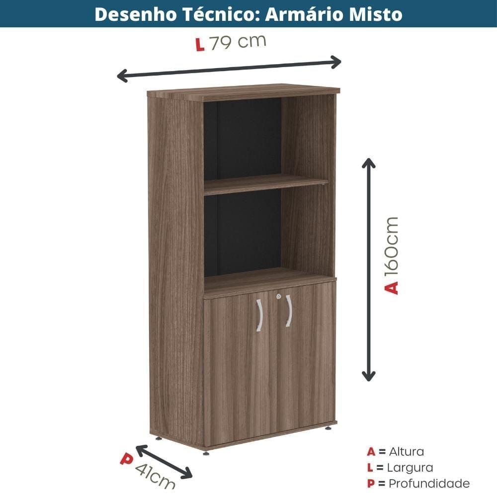 Armário Misto P25 Pandin 80 Cm (largura) Em Mdp Cor Walnut Com 2 Portas E 3 Prateleiras - 6