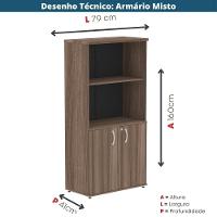 Armário Misto P25 Pandin 80 Cm (largura) Em Mdp Cor Walnut Com 2 Portas E 3 Prateleiras - 6
