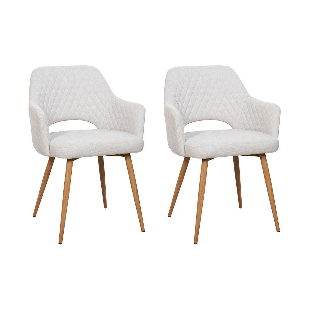 Kit 2 Cadeiras De Jantar Dakota Estrutura Aço Carbono Laminado Natural Com Estofado Linho Cru - 1