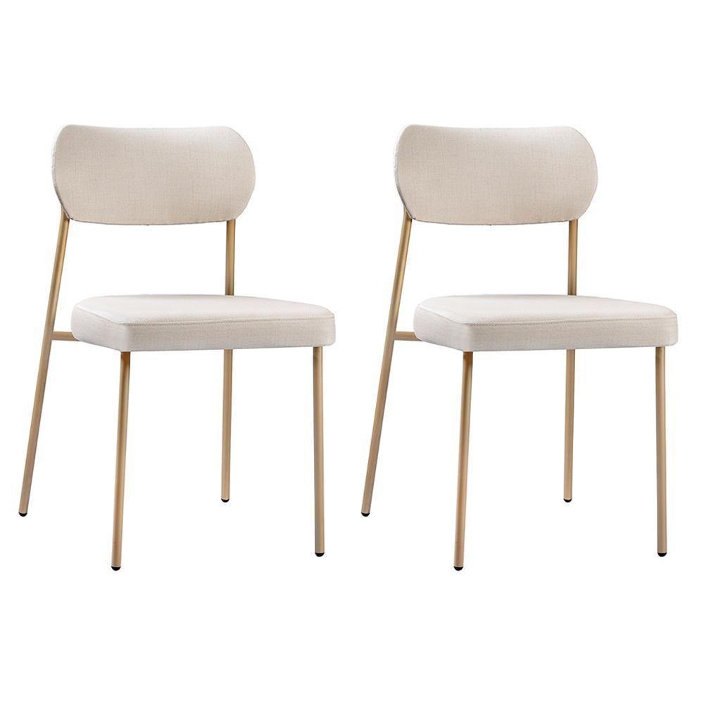 Conjunto 2 Cadeiras Lavínia Linho Bege/aço Champanhe - Salaone Linho Bege/aço Champanhe - 1