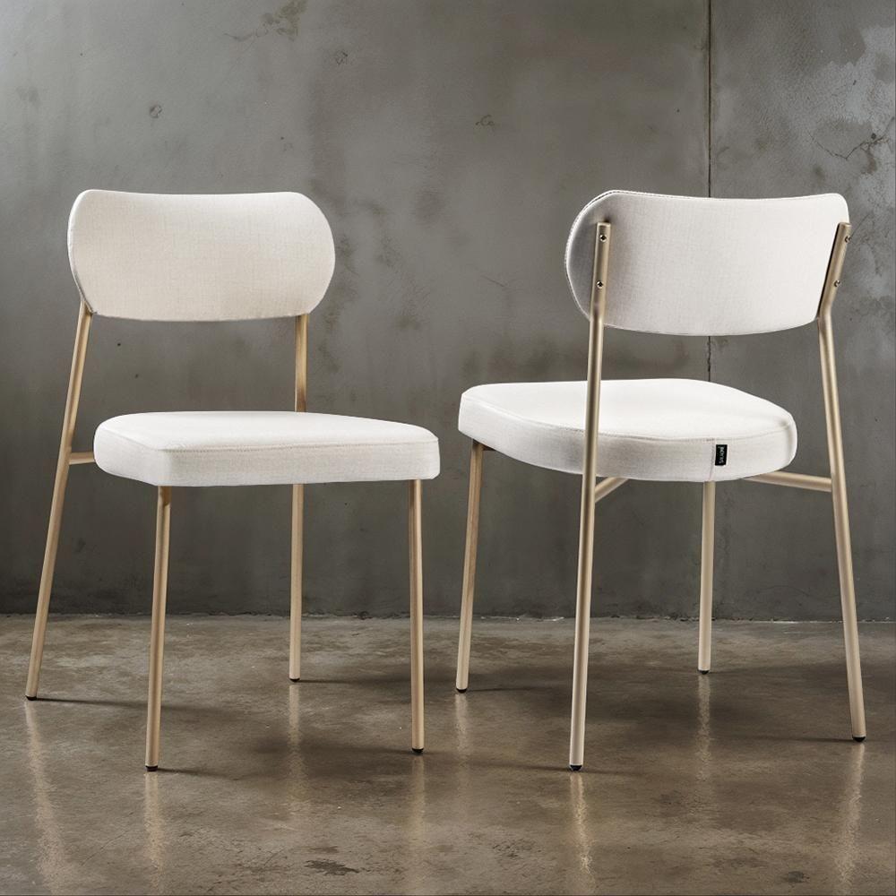 Conjunto 2 Cadeiras Lavínia Linho Bege/aço Champanhe - Salaone Linho Bege/aço Champanhe - 2