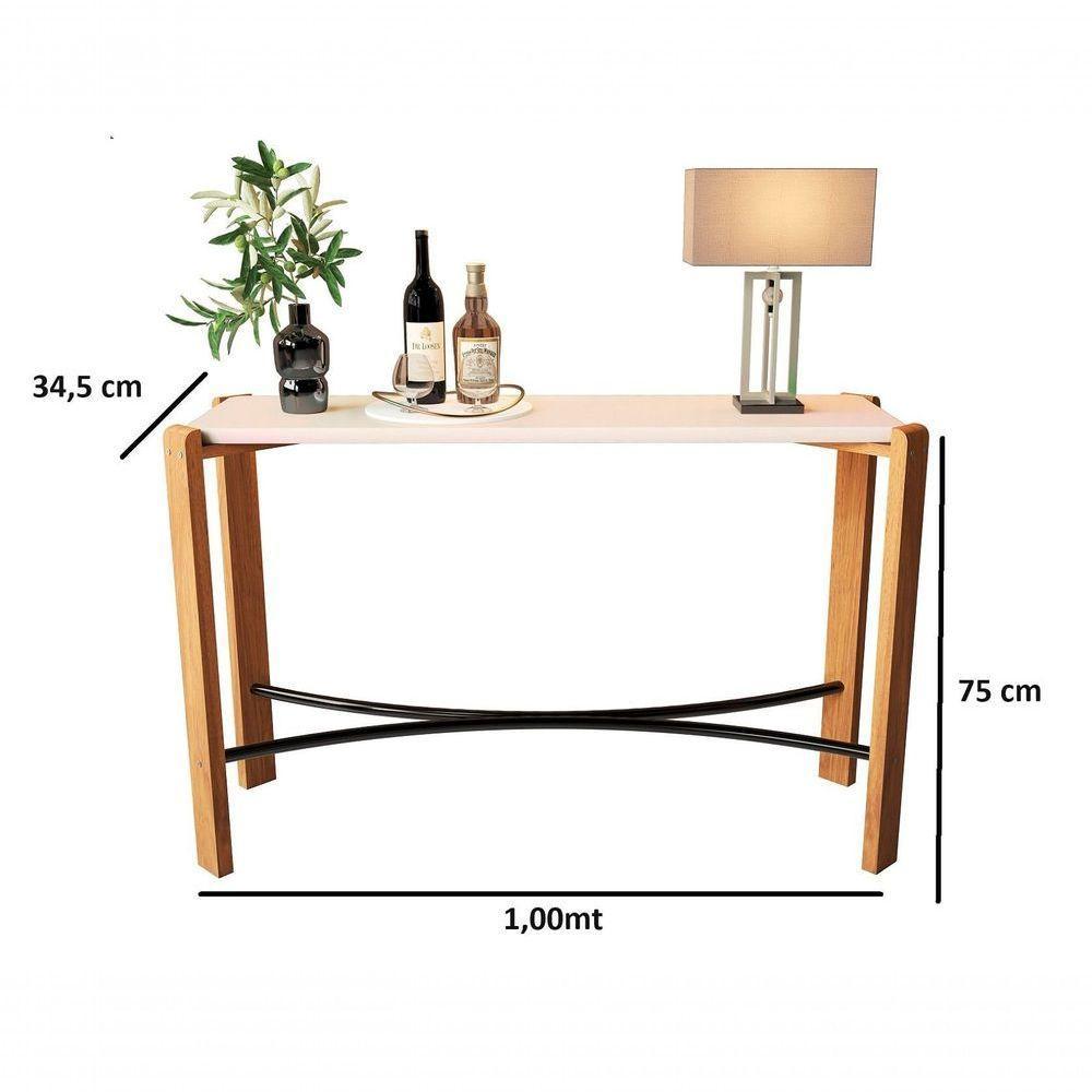 Aparador Luxo Decorativo Para Sala De Estar Hall De Entrada - Pés Em Madeira 100cm - Austria - Off White - 2