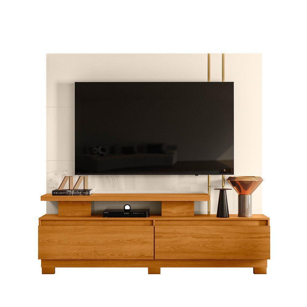 Combo Home Com Pés + Painel Para Tv 60 Polegadas New Apolo - 7 Decor Cinamomo E Off White - 1
