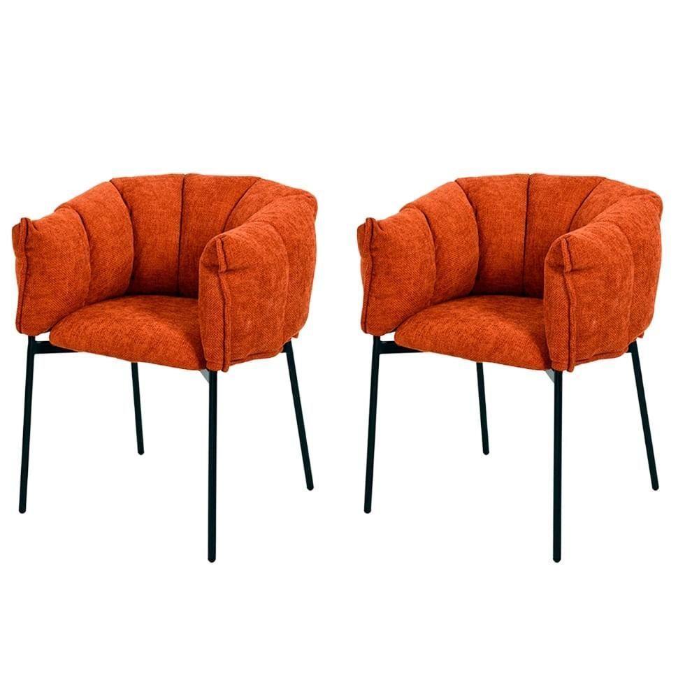 Kit 2 Cadeiras Joy Rivatti 63 Cm (largura) Estofado Em Tecido Terracota E Base Em Aço Preto - 1