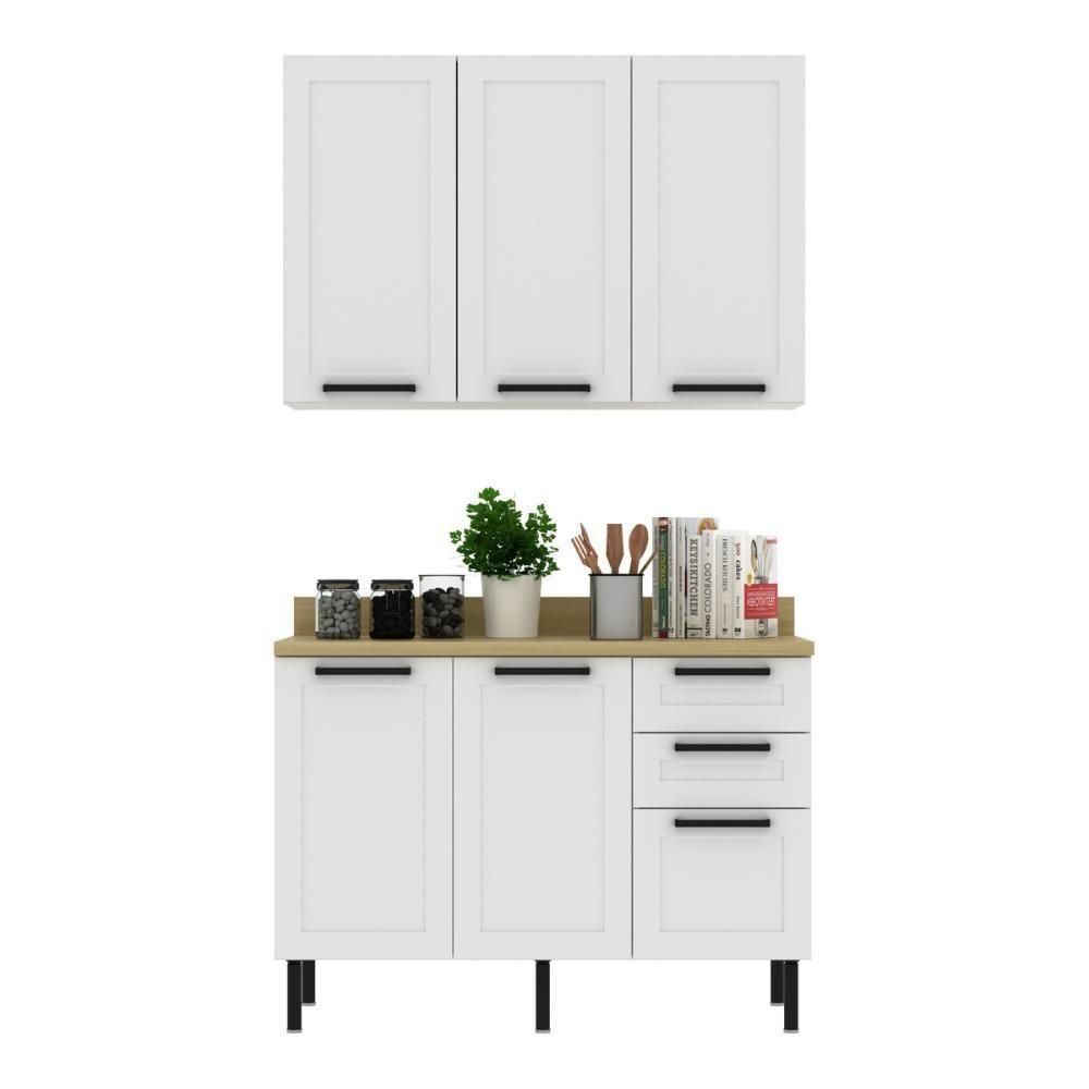 Cozinha Compacta Mdf Com Armário E Balcão Com Tampo 120cm Multimóveis Cr20452 Branco/carvalho Tropical - 2