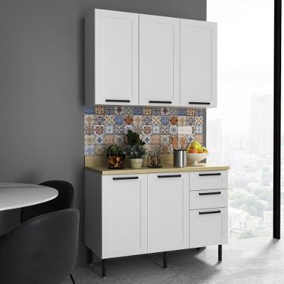 Cozinha Compacta CR20452 5 Portas 3 Gavetas MDF 120cm Branco e Carvalho Tropical com Balcão