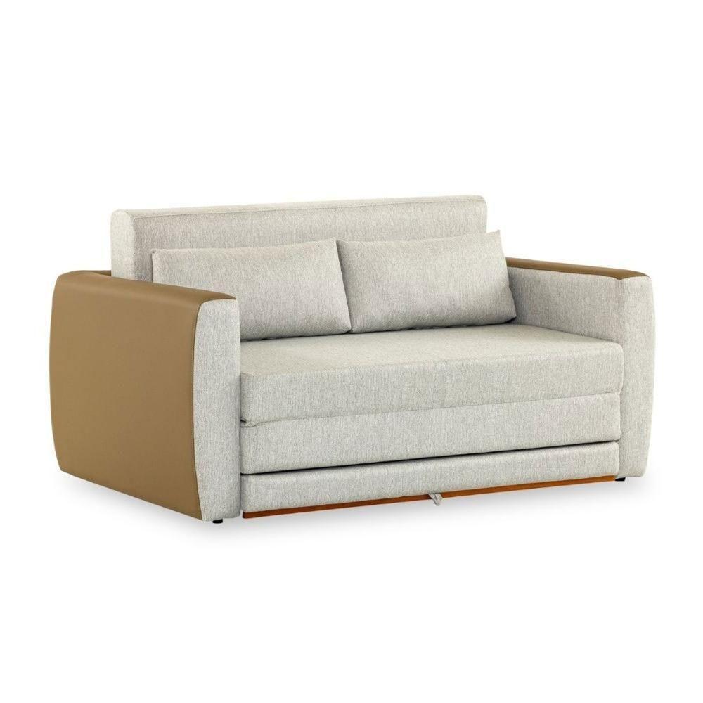 Sofá-cama 2 Lugares Mh-1609 Herval 158 Cm (largura) Colchão Casal Linho Bege Laterais Marrom A - 1