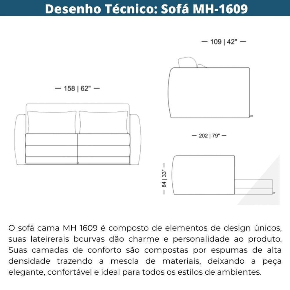 Sofá-cama 2 Lugares Mh-1609 Herval 158 Cm (largura) Colchão Casal Linho Bege Laterais Marrom A - 7