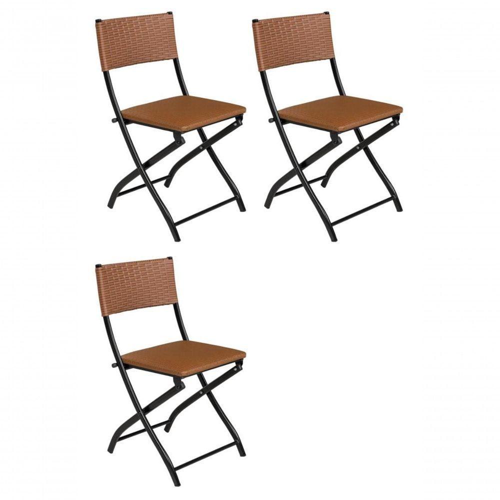 Kit 3 Cadeiras Dobravel Caramelo- Bar, Restaurante Aço Junco - 1