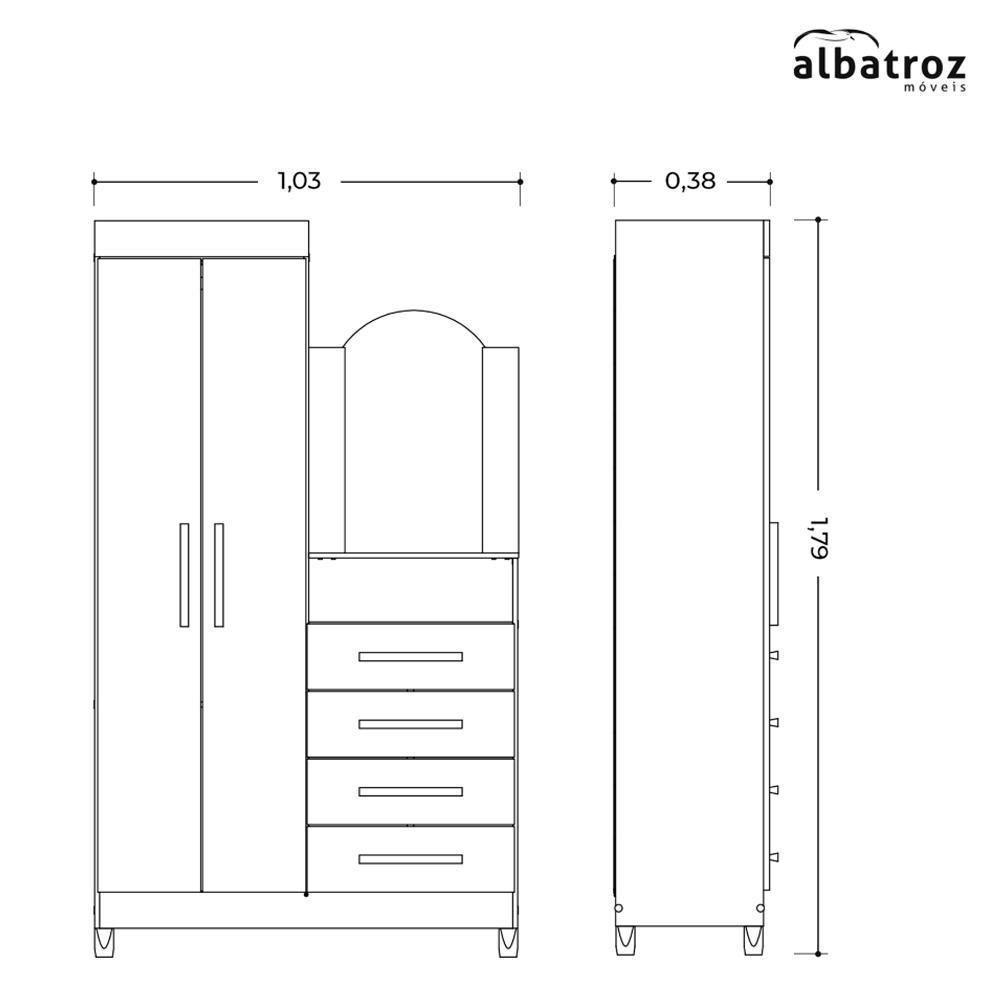 Cômoda New Capri 2 Portas E 4 Gavetas Freijó/titanium Com Espelho - Móveis Albatroz Freijó/titanium - 4