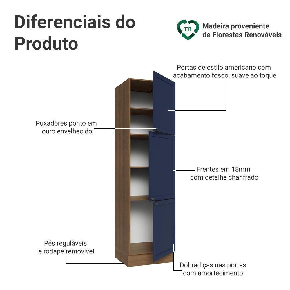 Paneleiro 60 Cm 3 Portas Vik Madesa Rustic/azul - 3