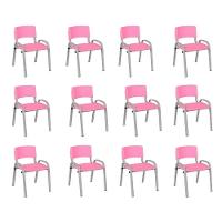 Kit 12 Cadeiras Infantil Iso, Escola, Base Cinza- Rosa - 1