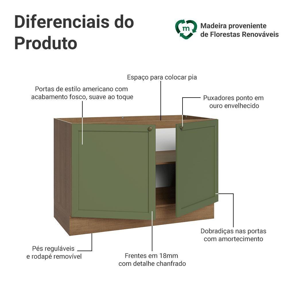 Balcão Gabinete De Pia 120 Cm (sem Tampo) Rustic/verde Vik Madesa Rustic/verde - 3