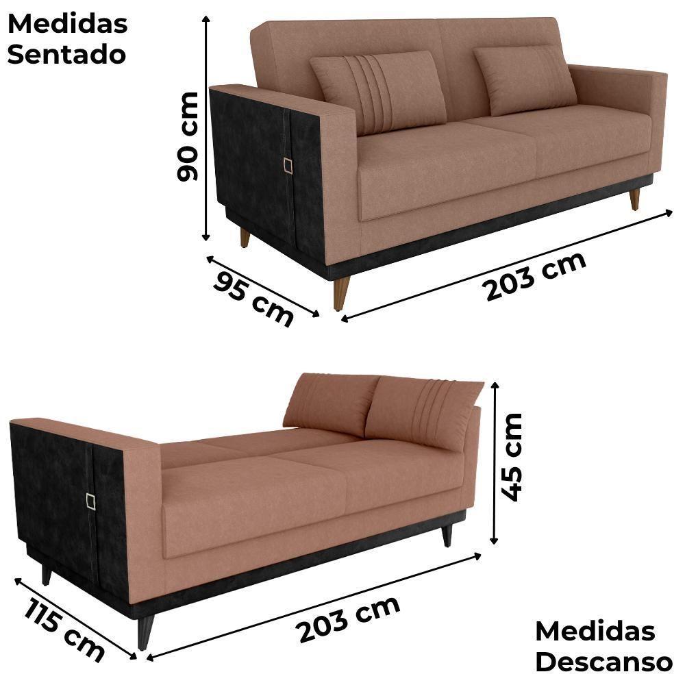 Sofa Cama 2 Lugares 203 Cm Boucle Corino Preto Milani Store Marrom - 3