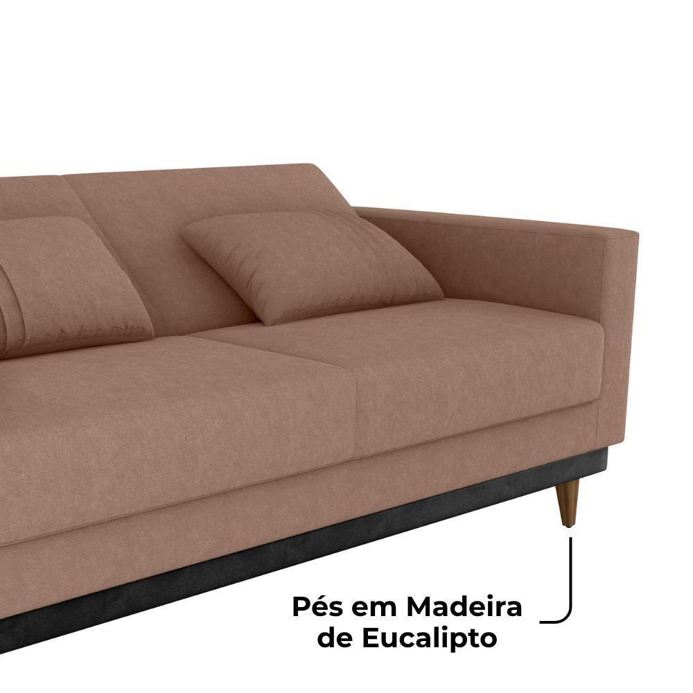 Sofa Cama 2 Lugares 203 Cm Boucle Corino Preto Milani Store Marrom - 6
