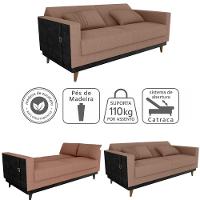 Sofa Cama 2 Lugares 203 Cm Boucle Corino Preto Milani Store Marrom - 9
