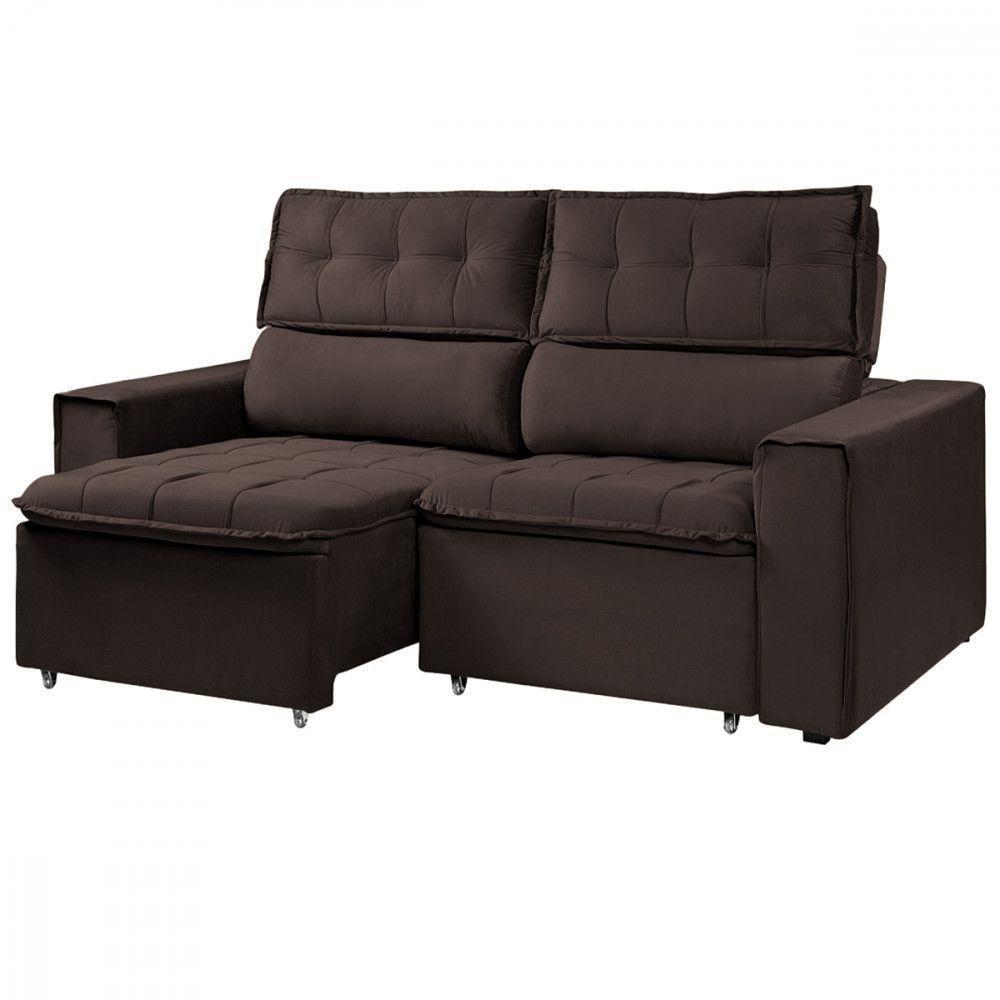 Sofá Reclinavel Estofado Cancún 200cm Veludo Chocolate Chocolate - 1