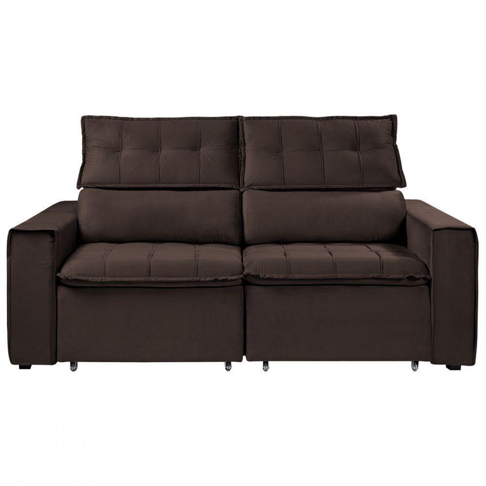Sofá Reclinavel Estofado Cancún 200cm Veludo Chocolate Chocolate - 3