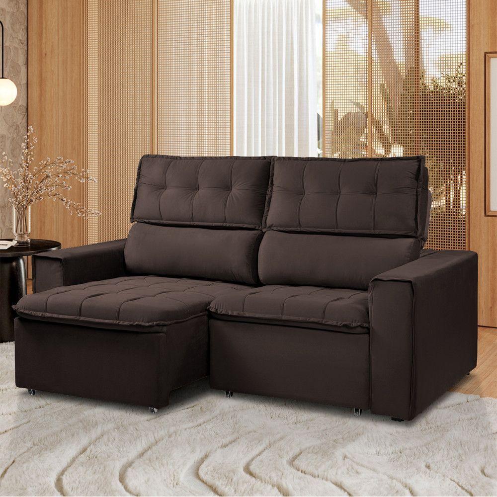 Sofá Reclinavel Estofado Cancún 200cm Veludo Chocolate Chocolate - 4