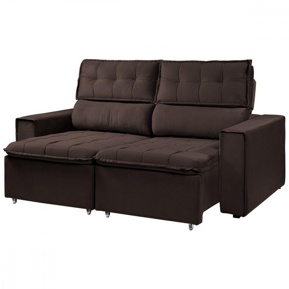 Sofá Reclinavel Estofado Cancún 200cm Veludo Chocolate Chocolate - 5