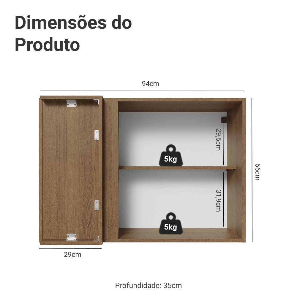 Armário Aéreo De Canto 1 Porta Vik Madesa Rustic/branco - 2