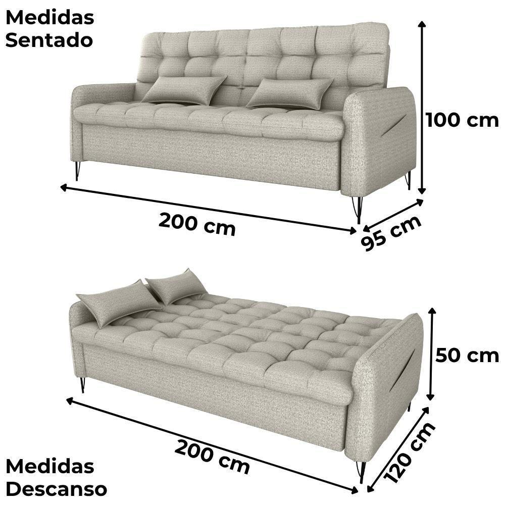 Sofa Cama 2 Lugares 200cm Pillar Linho Vancouver E483 Milani Store Bege - 2
