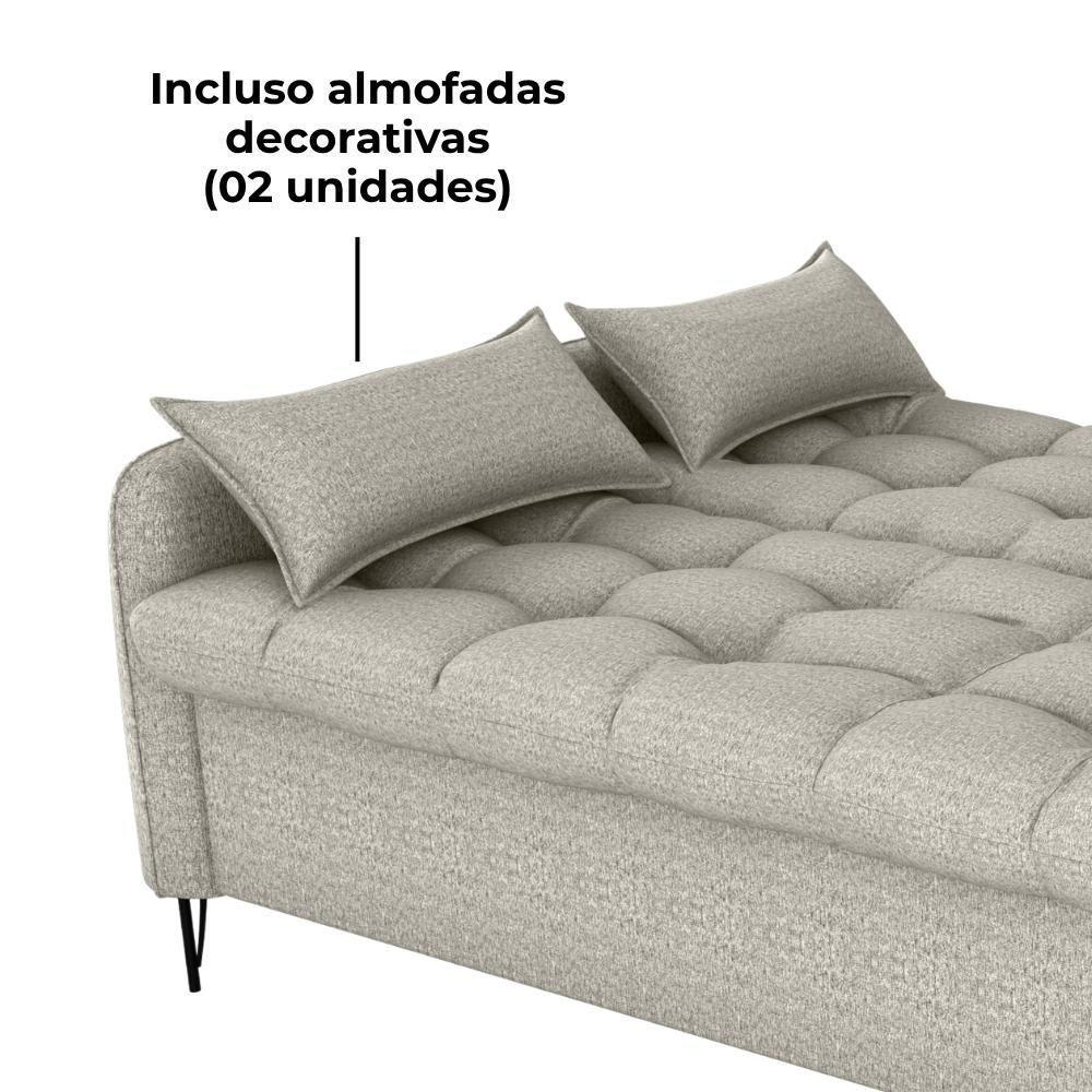 Sofa Cama 2 Lugares 200cm Pillar Linho Vancouver E483 Milani Store Bege - 7
