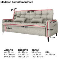 Sofa Cama 2 Lugares 200cm Pillar Linho Vancouver E483 Milani Store Bege - 3