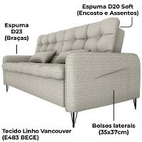 Sofa Cama 2 Lugares 200cm Pillar Linho Vancouver E483 Milani Store Bege - 10