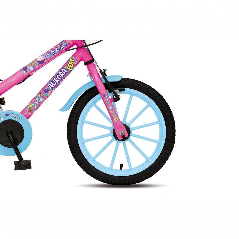 Bicicleta Aurora Fest, Aro 16, Com Freios V-brake, Com Rodas De Apoio, Capa Corrente E Cestinha Rosa/azul Neon - 4
