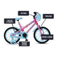 Bicicleta Aurora Fest, Aro 16, Com Freios V-brake, Com Rodas De Apoio, Capa Corrente E Cestinha Rosa/azul Neon - 5