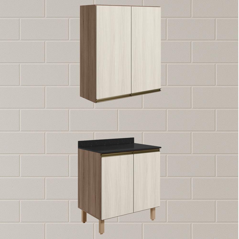 Armario Aereo Balcao 2 Portas 70cm Mdf Kali Nicioli Carvalho Toq Bianco Toq - 2