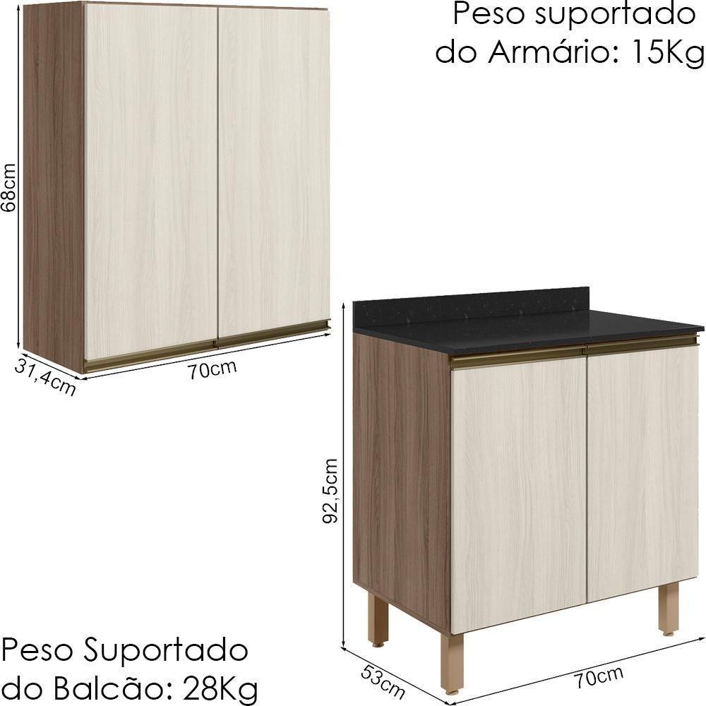 Armario Aereo Balcao 2 Portas 70cm Mdf Kali Nicioli Carvalho Toq Bianco Toq - 3