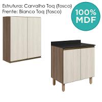 Armario Aereo Balcao 2 Portas 70cm Mdf Kali Nicioli Carvalho Toq Bianco Toq