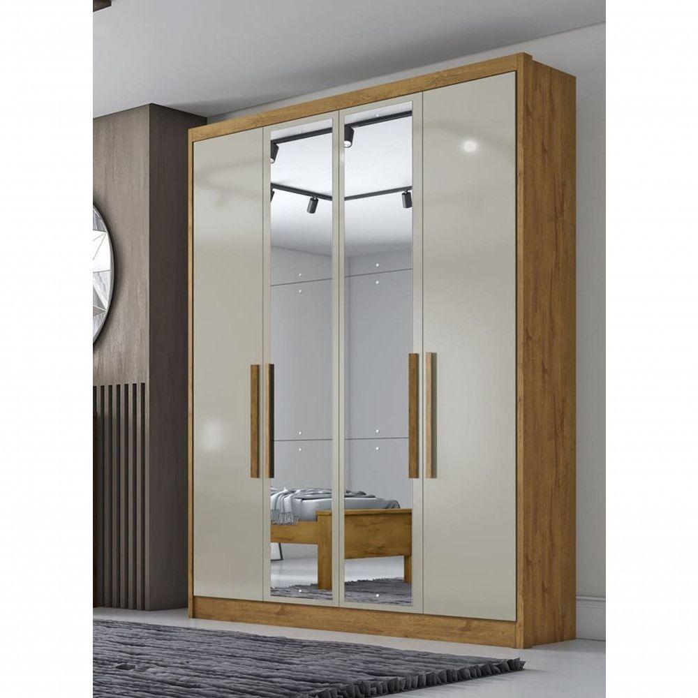 Guarda Roupa Solteiro Com Espelho 4 Portas 3 Gavetas - Moderni -cumaru-fendi - Móveis Novo Horizonte - 1