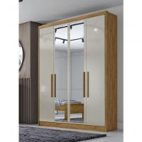 Guarda Roupa Solteiro Com Espelho 4 Portas 3 Gavetas - Moderni -cumaru-fendi - Móveis Novo Horizonte - 1