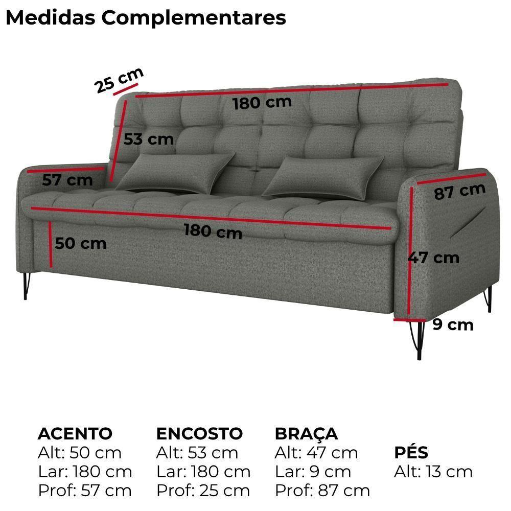 Sofa Cama 2 Lugares 200cm Pillar Linho Vancouver E484 Milani Store Chumbo - 4