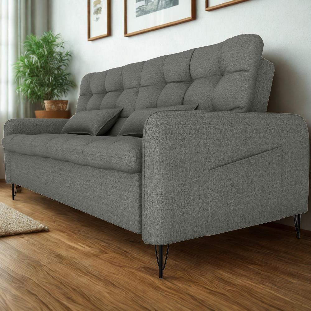 Sofa Cama 2 Lugares 200cm Pillar Linho Vancouver E484 Milani Store Chumbo - 5