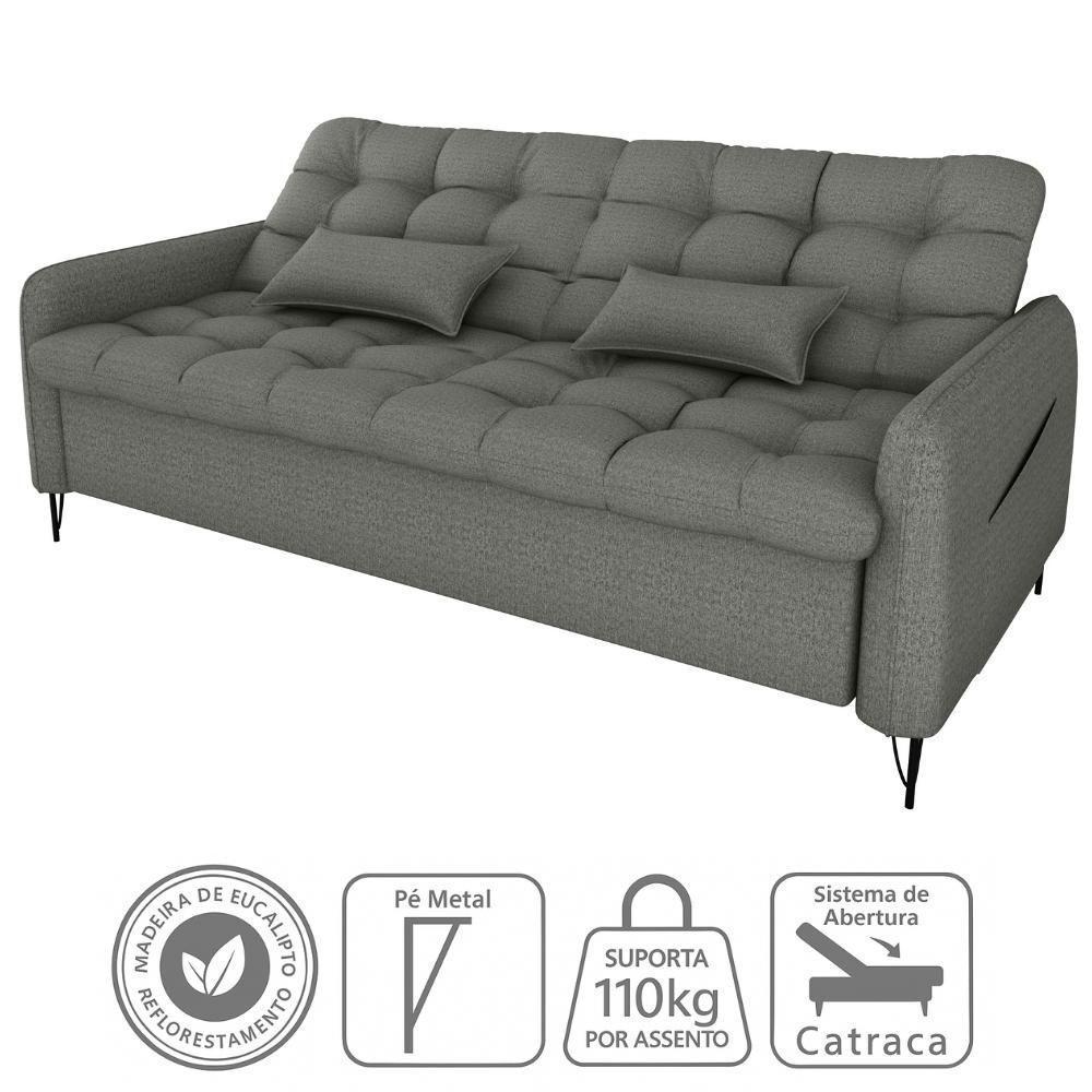 Sofa Cama 2 Lugares 200cm Pillar Linho Vancouver E484 Milani Store Chumbo - 6