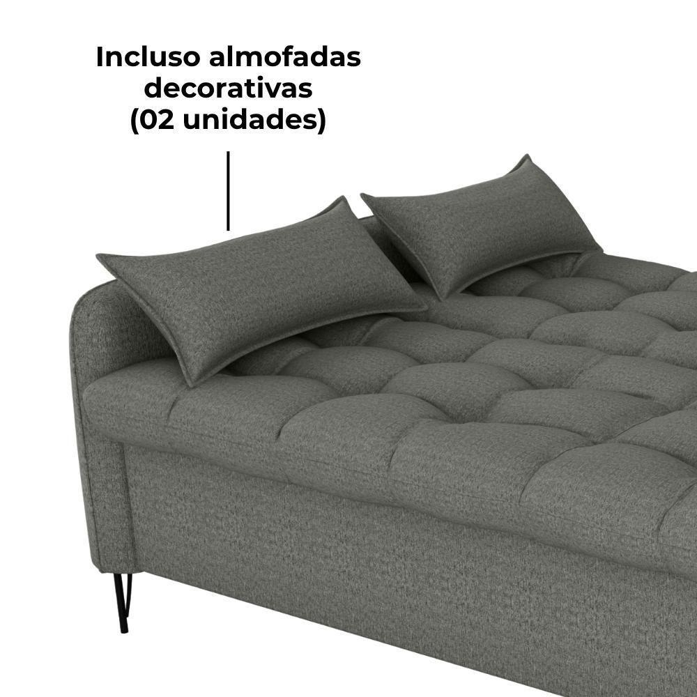 Sofa Cama 2 Lugares 200cm Pillar Linho Vancouver E484 Milani Store Chumbo - 8