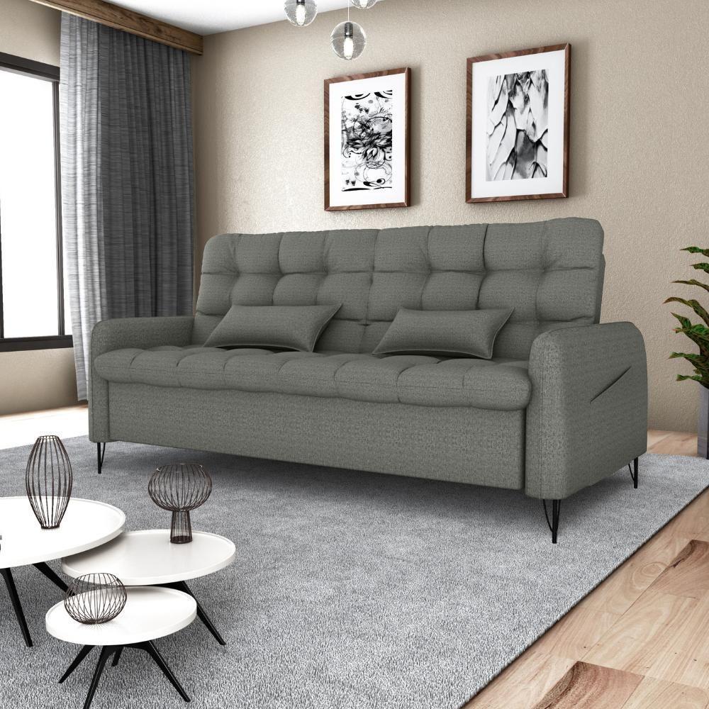 Sofa Cama 2 Lugares 200cm Pillar Linho Vancouver E484 Milani Store Chumbo - 10