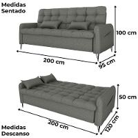 Sofa Cama 2 Lugares 200cm Pillar Linho Vancouver E484 Milani Store Chumbo - 3