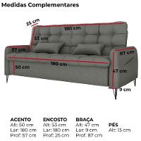 Sofa Cama 2 Lugares 200cm Pillar Linho Vancouver E484 Milani Store Chumbo