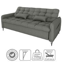 Sofa Cama 2 Lugares 200cm Pillar Linho Vancouver E484 Milani Store Chumbo - 6