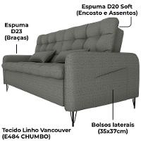Sofa Cama 2 Lugares 200cm Pillar Linho Vancouver E484 Milani Store Chumbo - 7