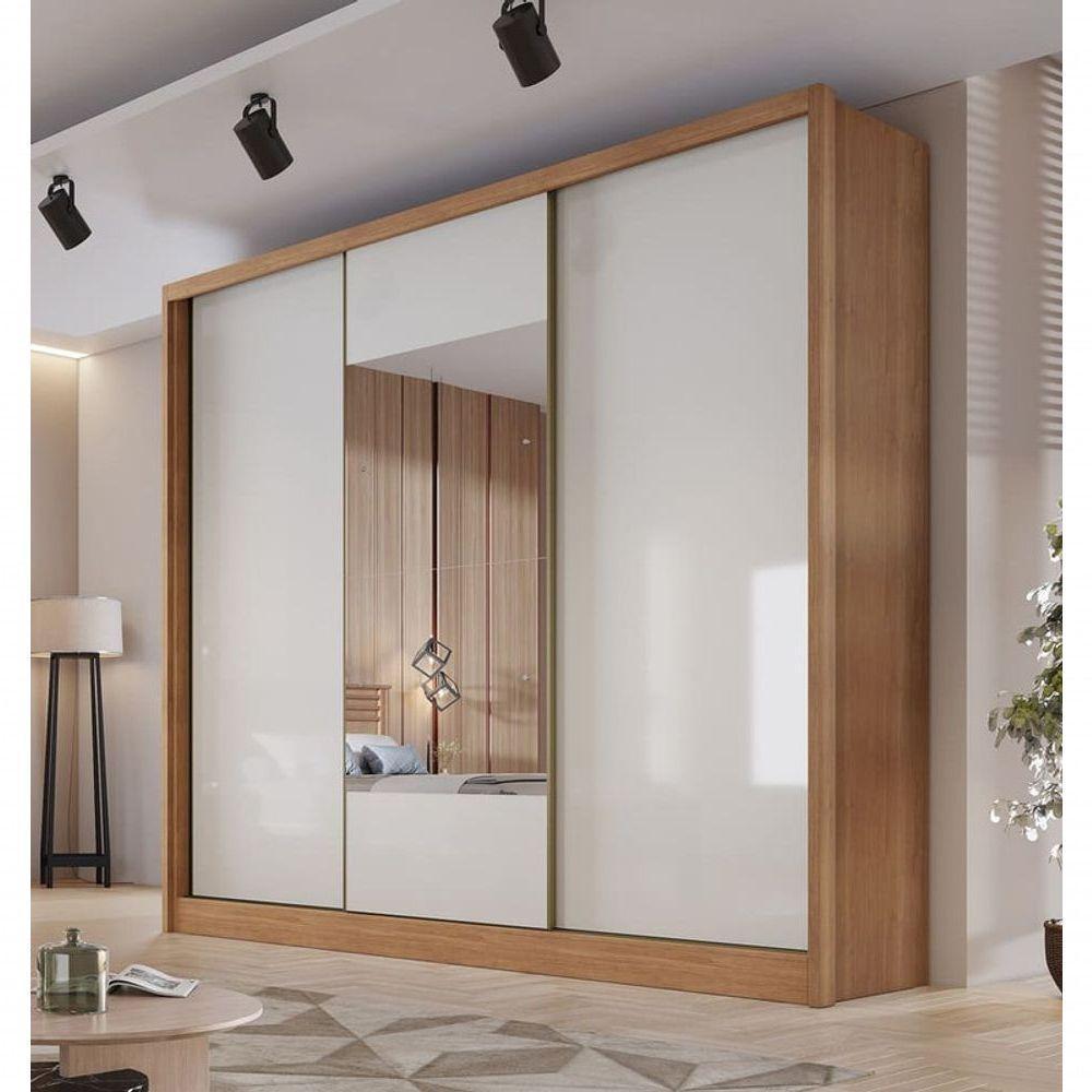 Guarda Roupa Casal Com Espelho 3 Portas 4 Gavetas - Arezzo Plus-cumaru Off White - Móveis Novo Horizonte - 2