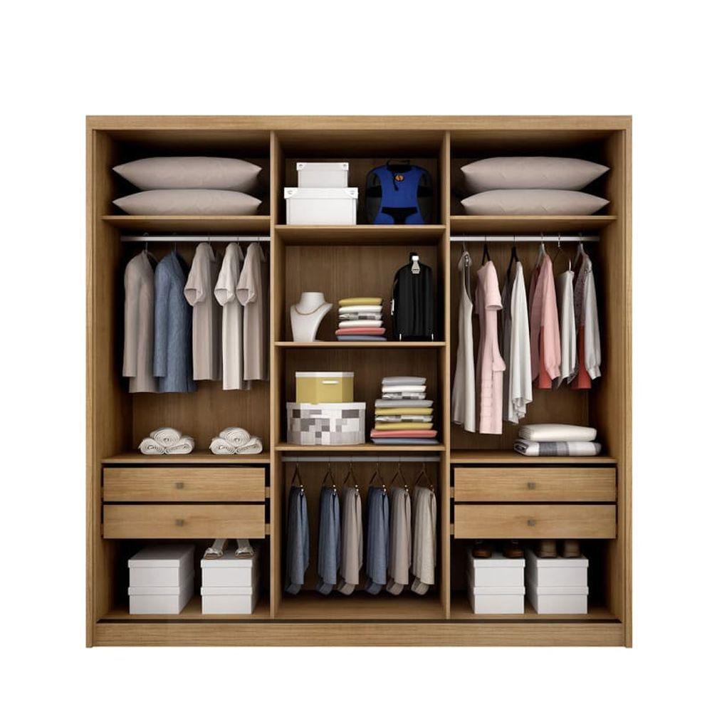 Guarda Roupa Casal Com Espelho 3 Portas 4 Gavetas - Arezzo Plus-cumaru Off White - Móveis Novo Horizonte - 4
