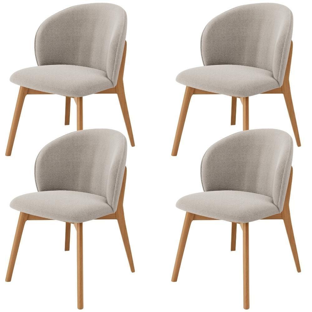 Kit 04 Cadeiras De Jantar E Estar Living Estofada Mia L02 Bouclê Creme - Lyam Decor - 1